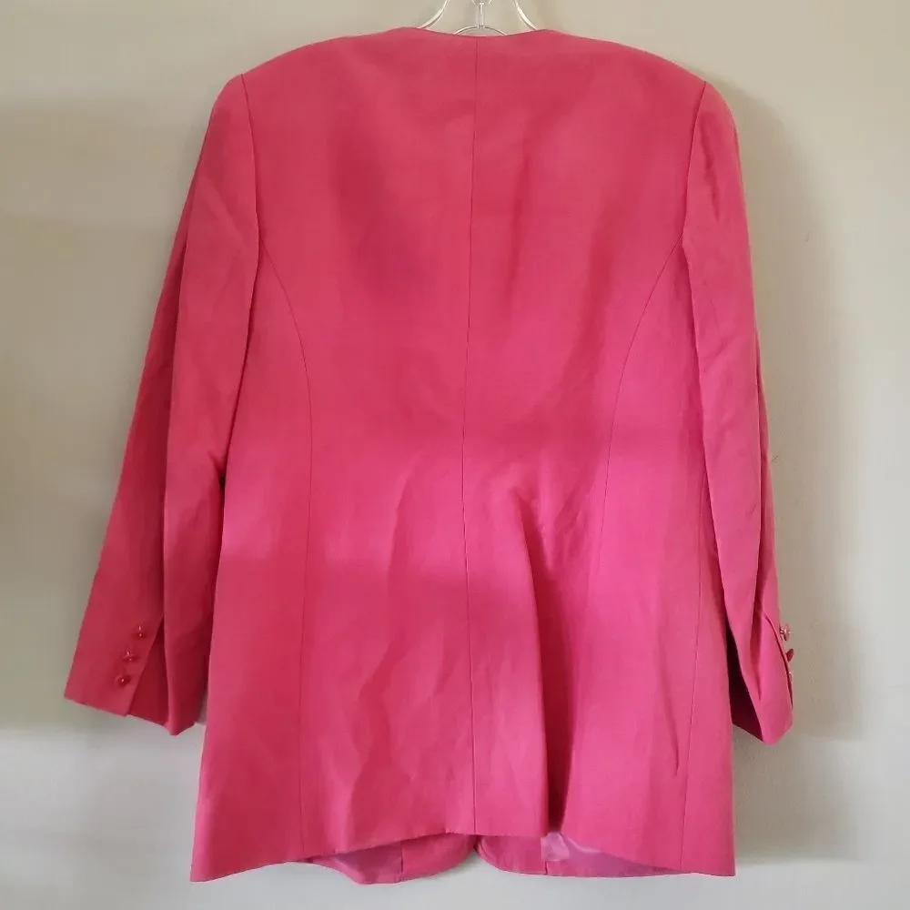 Vtg WORTH Petite Women's Pink  Blazer Silk & Linen-Blend  Size 14 Preppy‎